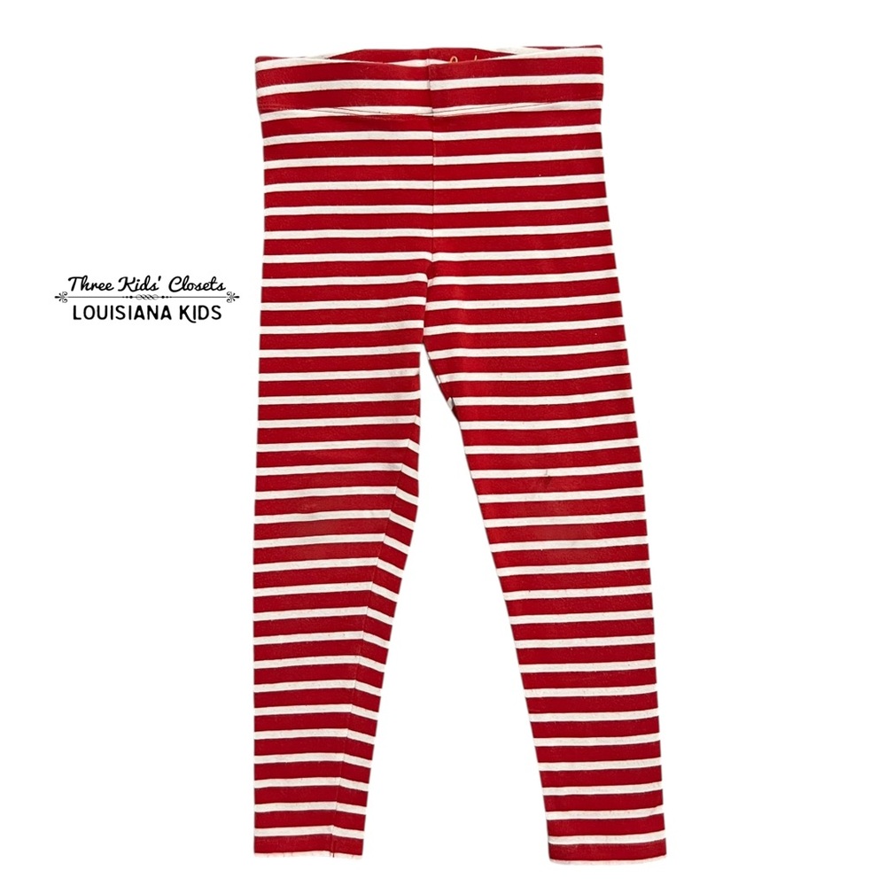 Mini Boden 5-6Y Red & White Striped Leggings